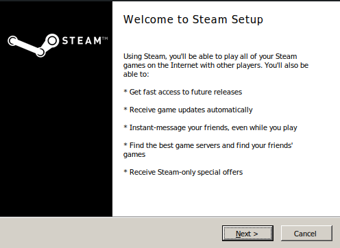 Steam welcome page