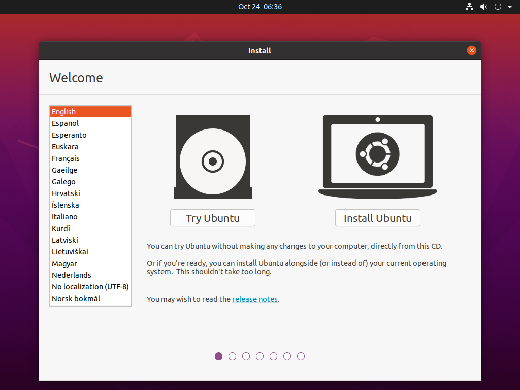 Ubuntu installer welcome screen